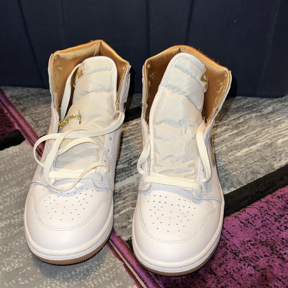 Nike White and Gold High-Top Sneakers